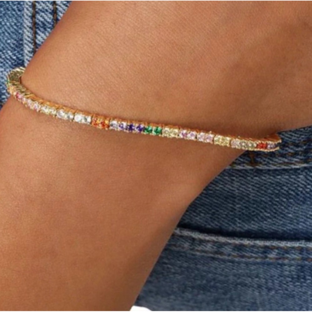 Melinda Maria Baby Heiress Tennis Bracelet- Gold Rainbow Diamondettes💜